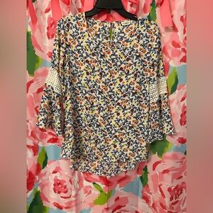 Cato Women's Floral Blouse - Blue and Orange